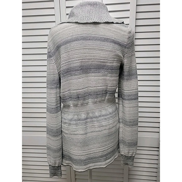 White House Black Market Silver Gray Striped Metallic Open Cardigan Sweater SZ S - Picture 3 of 7